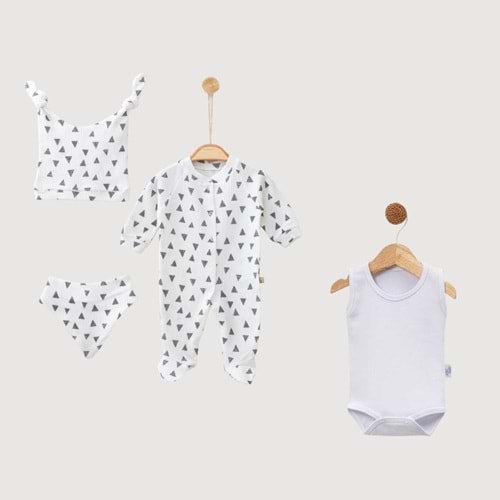 Unisex Bebek Hastane Çıkışı 4’lü Set Yenidoğan Seti - Beyaz - 0-3 AY