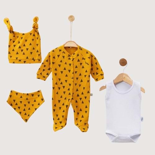 Unisex Bebek Hastane Çıkışı 4’lü Set Yenidoğan Seti - Hardal - 3-6 AY