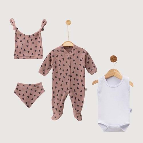 Unisex Bebek Hastane Çıkışı 4’lü Set Yenidoğan Seti - kahverengi - 3-6 AY