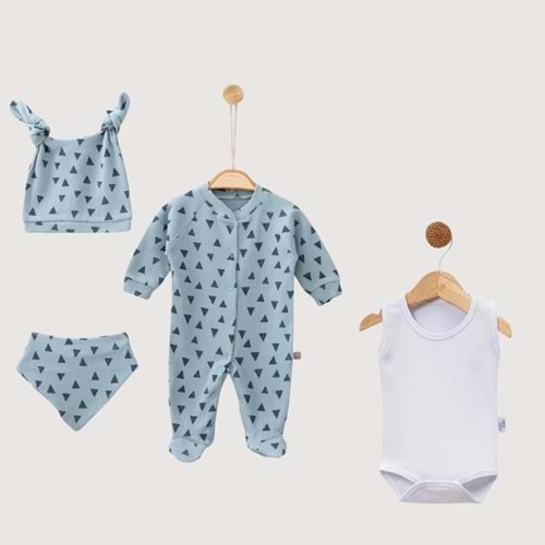 Unisex Bebek Hastane Çıkışı 4’lü Set Yenidoğan Seti - Mavi - 0-3 AY