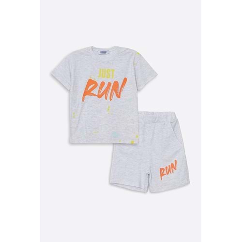 Run Baskılı Penye Şort- T-Shirt Kız-Erkek Takım - Coppa - Gri - 6 YAŞ - FRND00000002-13