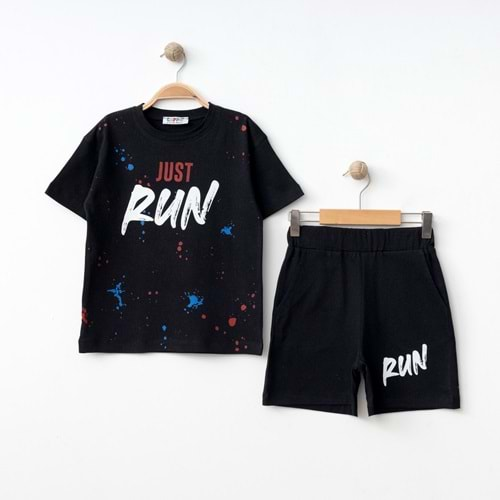 Run Baskılı Penye Şort- T-Shirt Kız-Erkek Takım - Coppa - Siyah - 2 YAŞ - FRND00000002-49