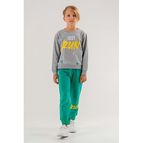 Run Erkek - Kız Çocuk T-shirt Eşofman Altı Takım - Coppa - Gri-Yeşil - 2 YAŞ