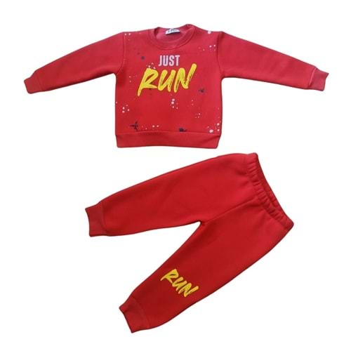 Run Baskılı 3 İp Mevsimlik Kız-Erkek Takım - Kırmızı - 5 YAŞ