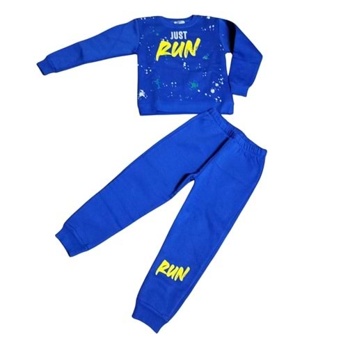 Run Baskılı 3 İp Mevsimlik Kız-Erkek Takım - Mavi - 6 YAŞ