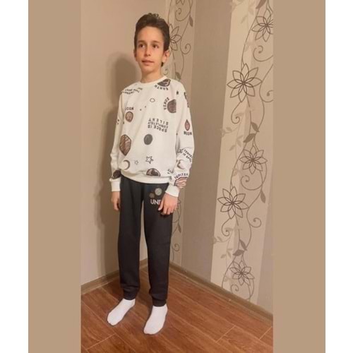 Gezegen Baskılı Mevsimlik İkili Takım FRND34 - Siyah - 8 YAŞ