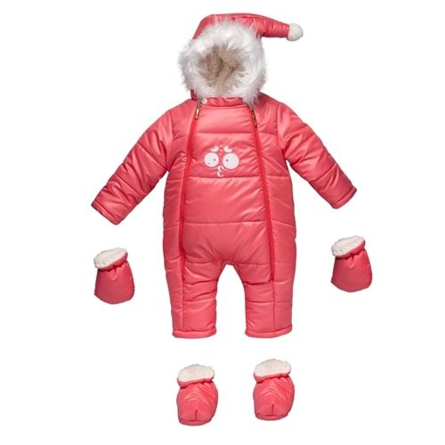 Kar Tulumu Bebe Kayak Tulum Şaşkın Göz Nakışlı Kışlık-Nar Çiçeği-6-9AY