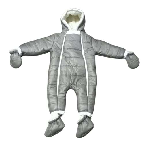 Kayak Tulum Bebe Kayak Kıyafeti Panda Baskılı -Kışlık - Gri - 24-36 AY