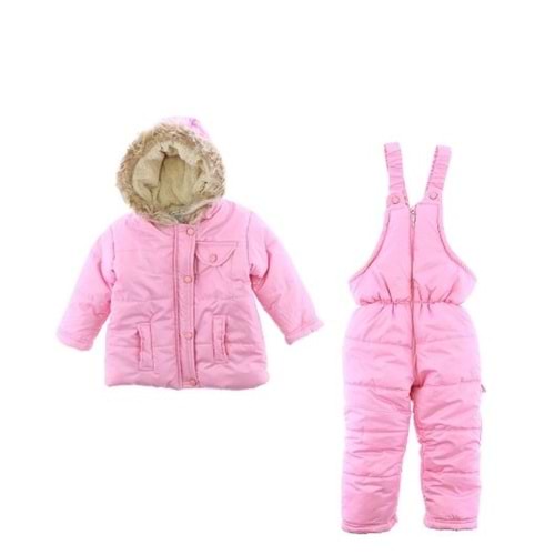 İkili Kayak Takım Çocuk Kışlık Elyaf Dolgulu Kız-Erkek Takım - Pembe - 5 YAŞ