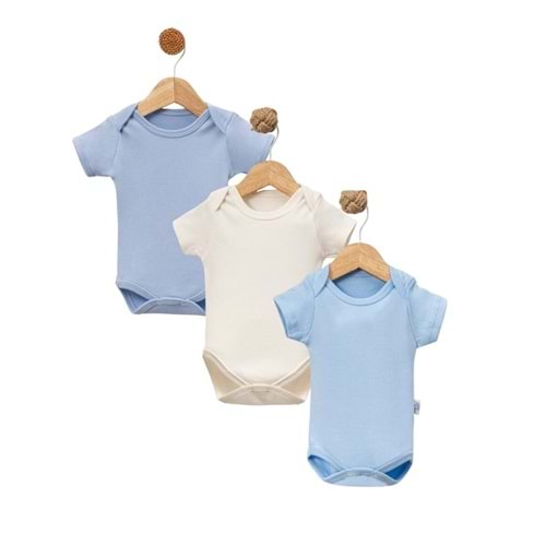 Jijek Baby 3 Lü Kısakollu Bebek Body – Yumuşak,Rahat - MAVİ EKRU A.MAVİ - 18-24 AY