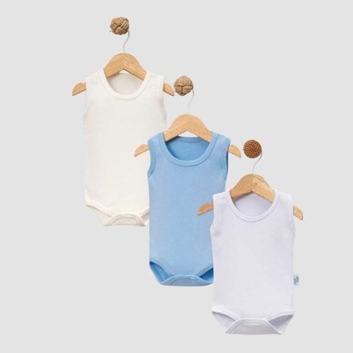 Jijek Baby 3 Lü Kolsuz Bebek Body – Yumuşak,Rahat - KREM-MAVİ-BEYAZ - 24-36 AY