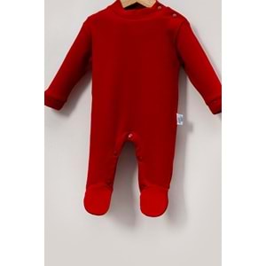 Alttan Çıtçıtlı Şapkalı Bebek Tulum ,Konforlu ve Pratik Tasarım - Kırmızı - 0-3 AY