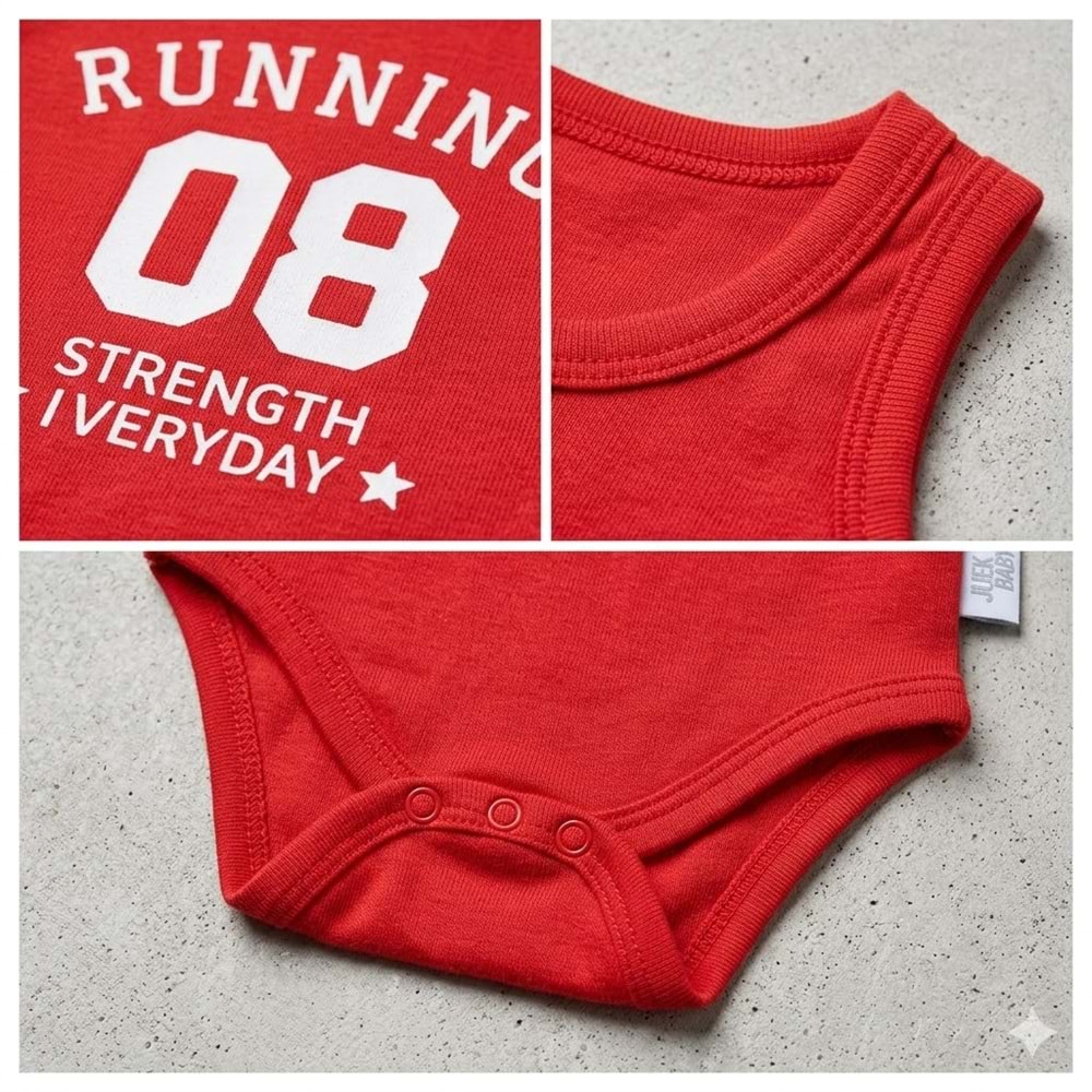 Jijek Baby Erkek Bebek Kırmızı Sportif Baskılı Atlet