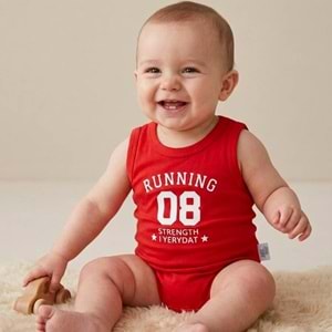Jijek Baby Erkek Bebek Kırmızı Sportif Baskılı Atlet