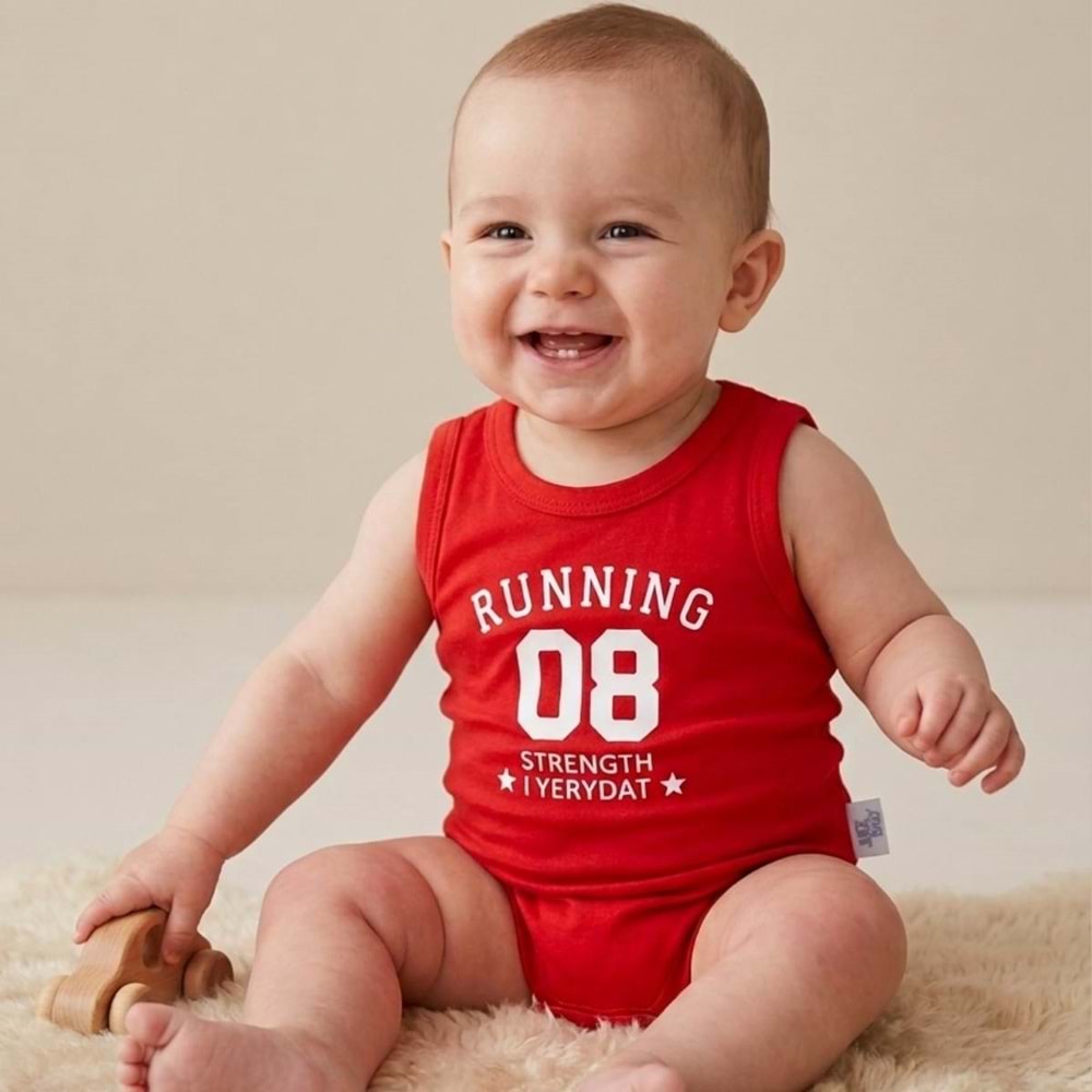 Jijek Baby Erkek Bebek Kırmızı Sportif Baskılı Atlet