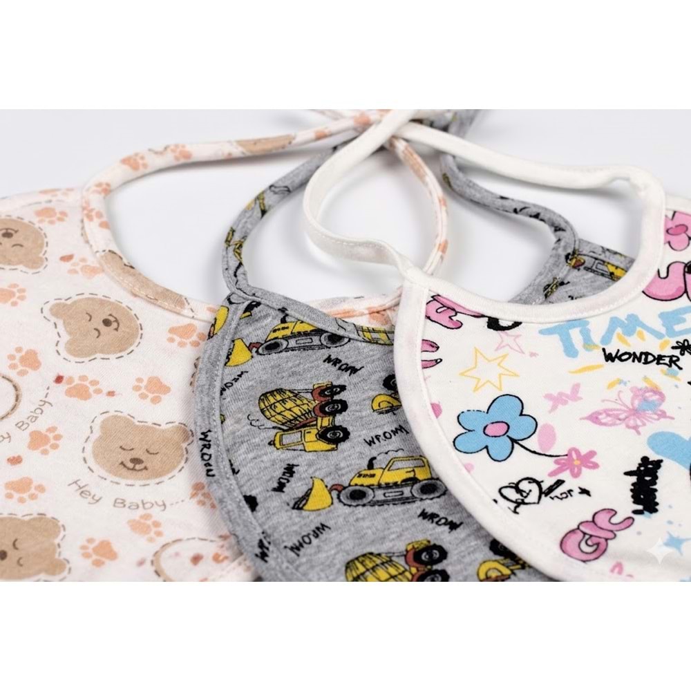 3'lü Paket Bebek Mama Önlüğü Seti - %100 Pamuklu