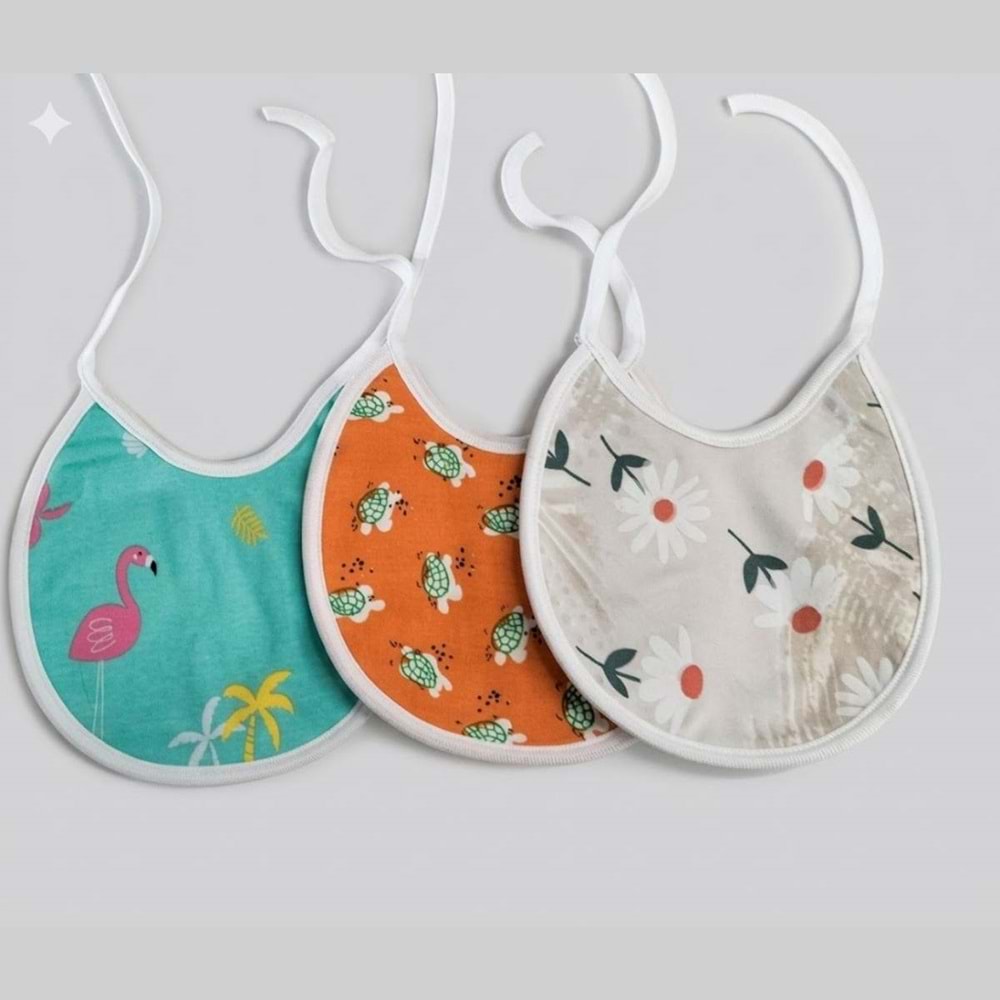 3'lü Paket Bebek Mama Önlüğü Seti - %100 Pamuklu,