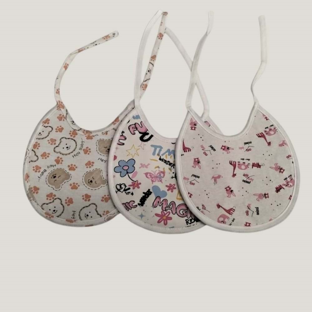 3'lü Paket Bebek Mama Önlüğü Seti - %100 Pamuklu,