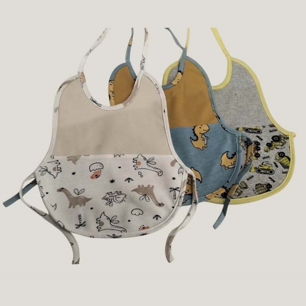 3'lü Paket Bebek Mama Önlüğü Seti - %100 Pamuklu