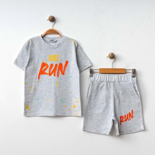 Run Baskılı Penye Şort- T-Shirt Kız-Erkek Takım - Coppa - Gri - 5 YAŞ - FRND00000002-12