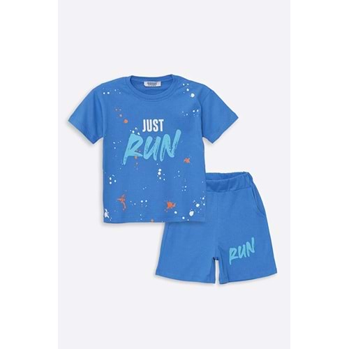 Run Baskılı Penye Şort- T-Shirt Kız-Erkek Takım - Coppa - İndigo - 5 YAŞ - FRND00000002-20