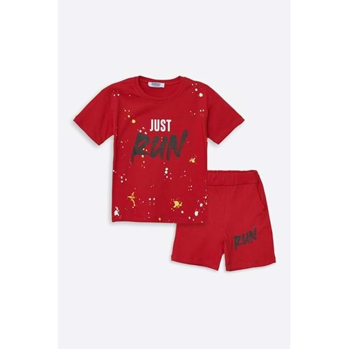 Run Baskılı Penye Şort- T-Shirt Kız-Erkek Takım - Coppa - Kırmızı - 4 YAŞ - FRND00000002-27