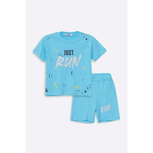 Run Baskılı Penye Şort- T-Shirt Kız-Erkek Takım - Coppa - Mavi - 5 YAŞ - FRND00000002-36