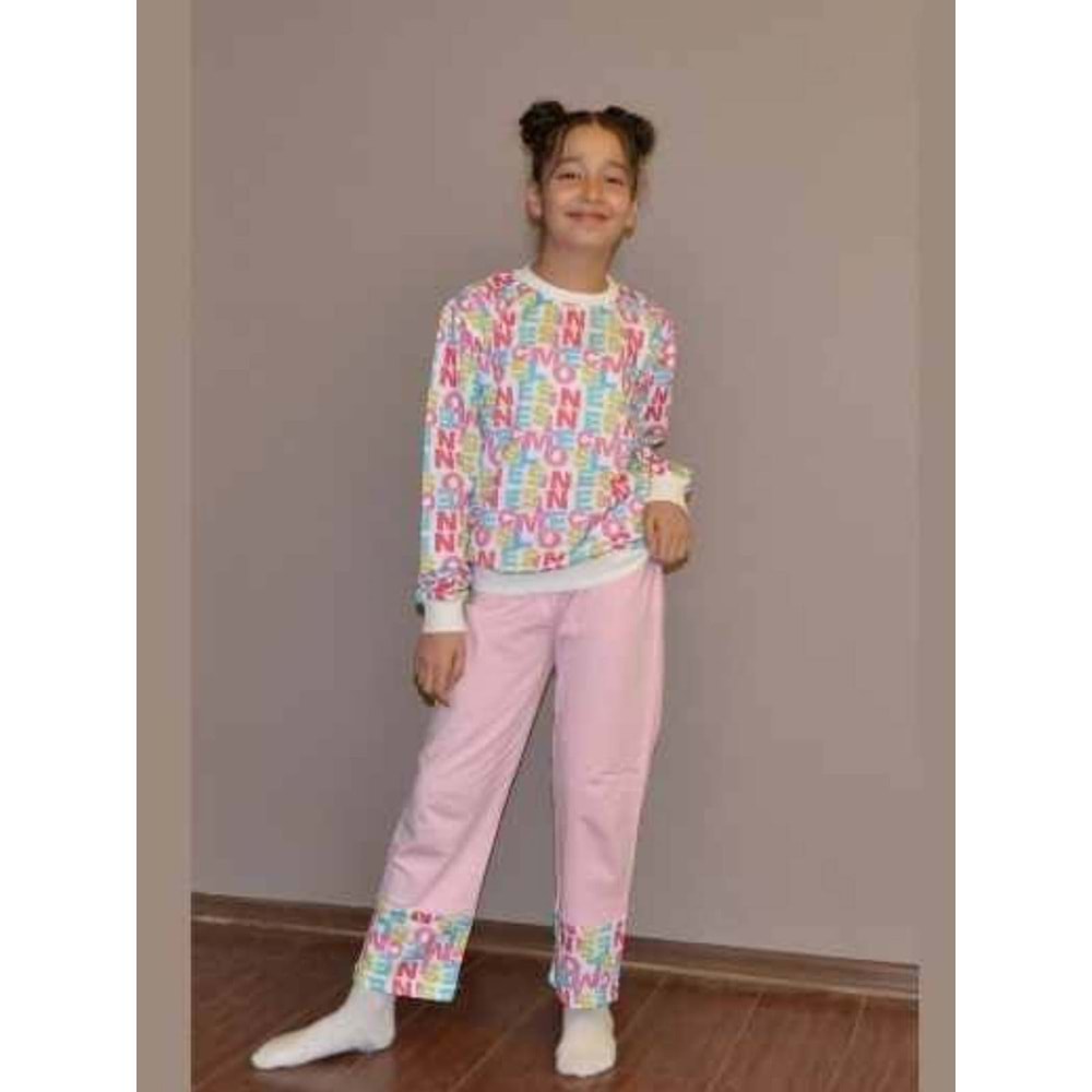 Yazı Baskılı Mevsimlik İkili Takım FRND35 - Pembe - 8 YAŞ