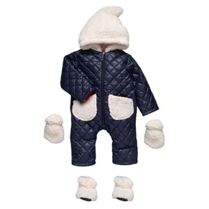 Bebe Şirinler Şapkalı Versoftlu Kozmonot Tulum-Kışlık-FRND67 - Lacivert - 24-36 AY