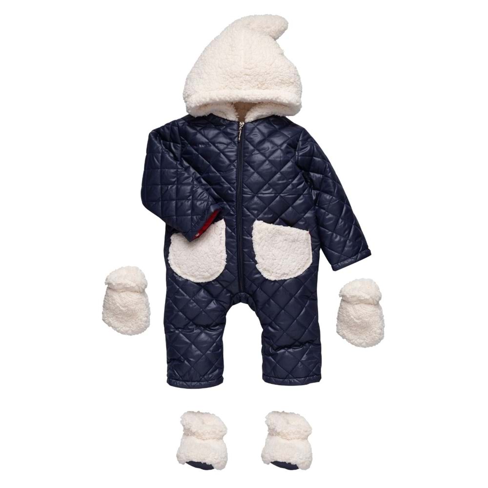 Bebe Şirinler Şapkalı Versoftlu Kozmonot Tulum-Kışlık-FRND67 - Lacivert - 18-24 AY