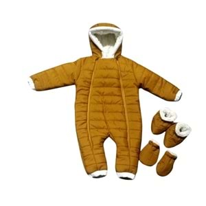Kayak Tulum Bebe Kayak Kıyafeti Panda Baskılı -Kışlık - Hardal - 24-36 AY