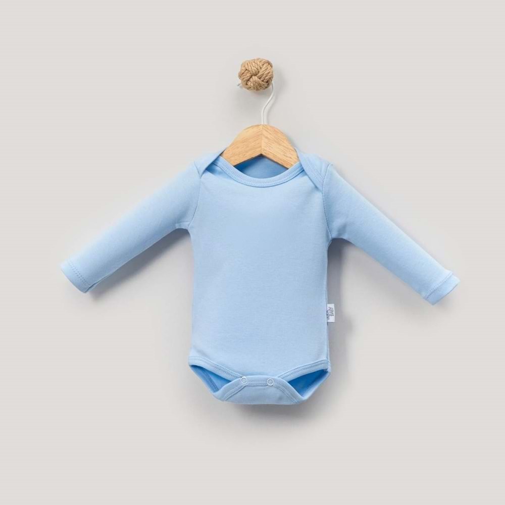 Jijek Baby 3 Lü Uzunkollu Bebek Body – Yumuşak,Rahat - KREM-MAVİ-BEYAZ - 9-12 AY