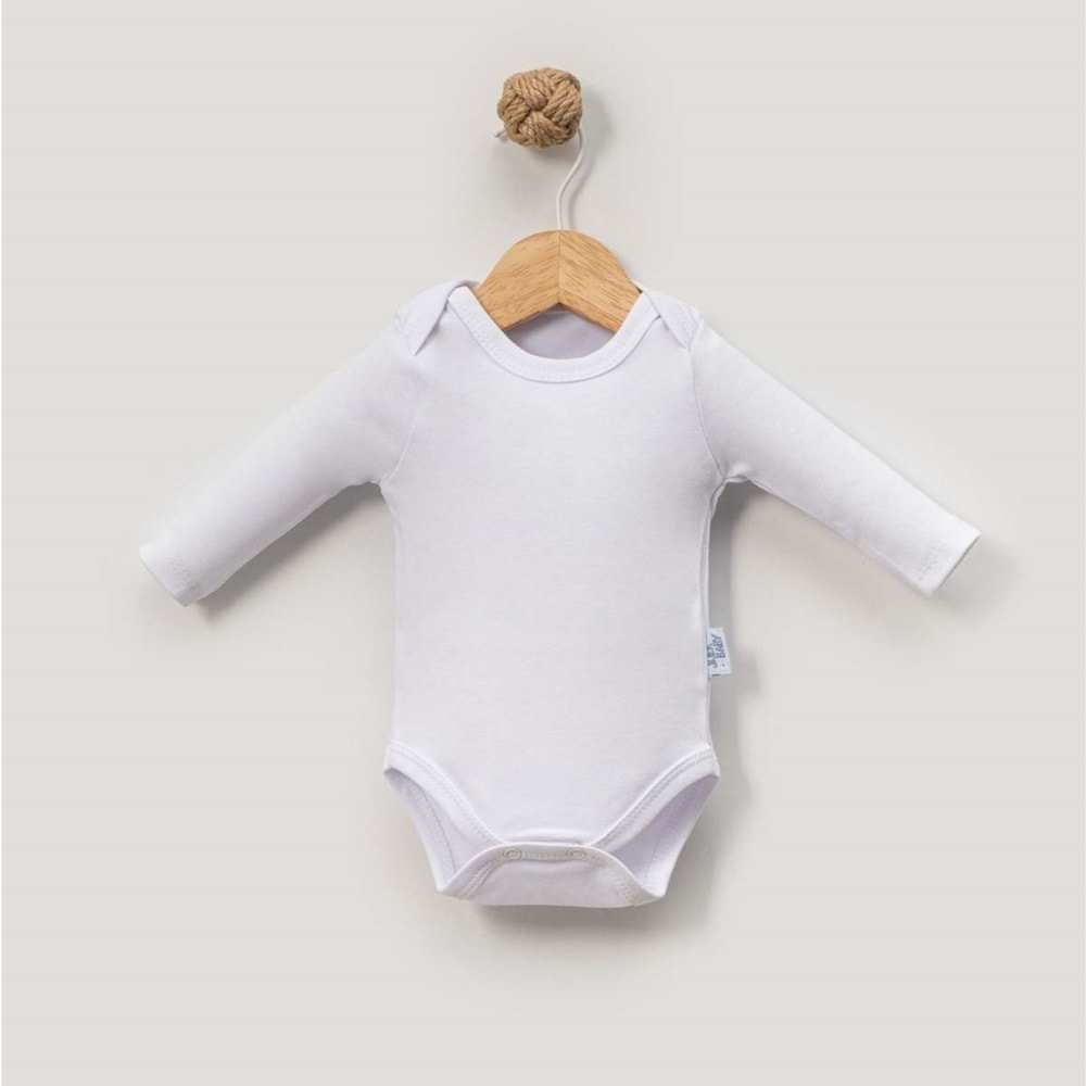 Jijek Baby 3 Lü Uzunkollu Bebek Body – Yumuşak,Rahat - KREM-MAVİ-BEYAZ - 6-9AY